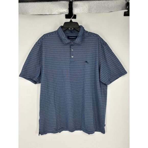 Tommy Bahama 2XL Polo Shirt Pima Cotton‎ Polyester Blend Navy Blue Striped 2XL - Picture 1 of 6